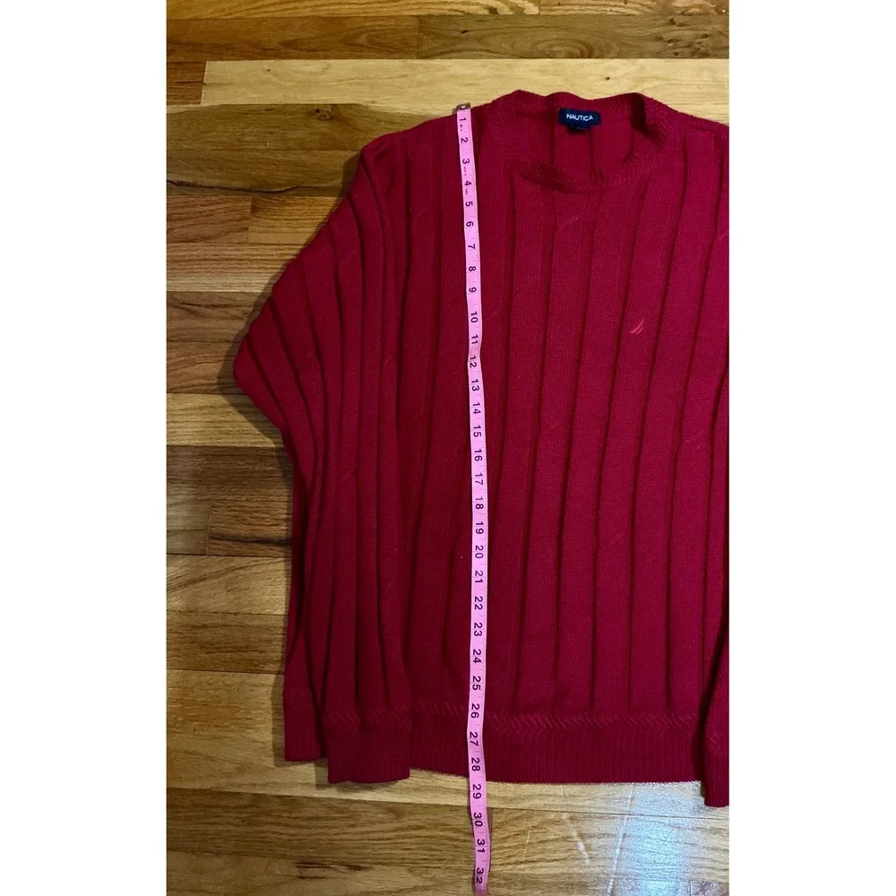 Nautica Mens Red 100% Cotton Ribbed Knit Crew Neck Pullover Classic Sweater L‎